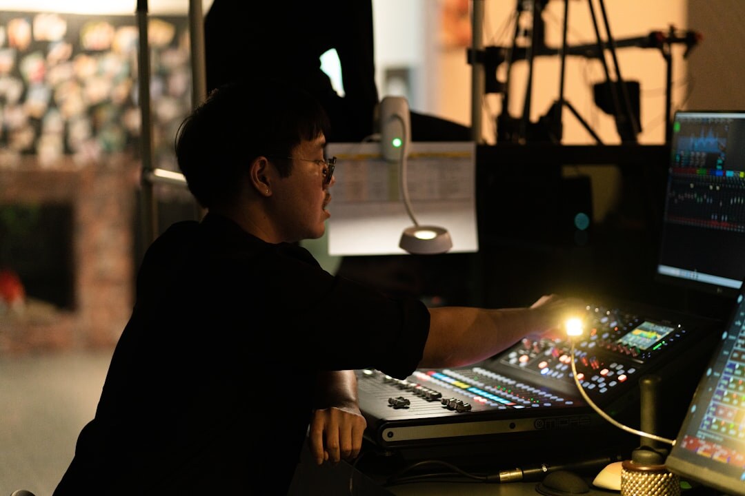 Live production control room with multiple screens
