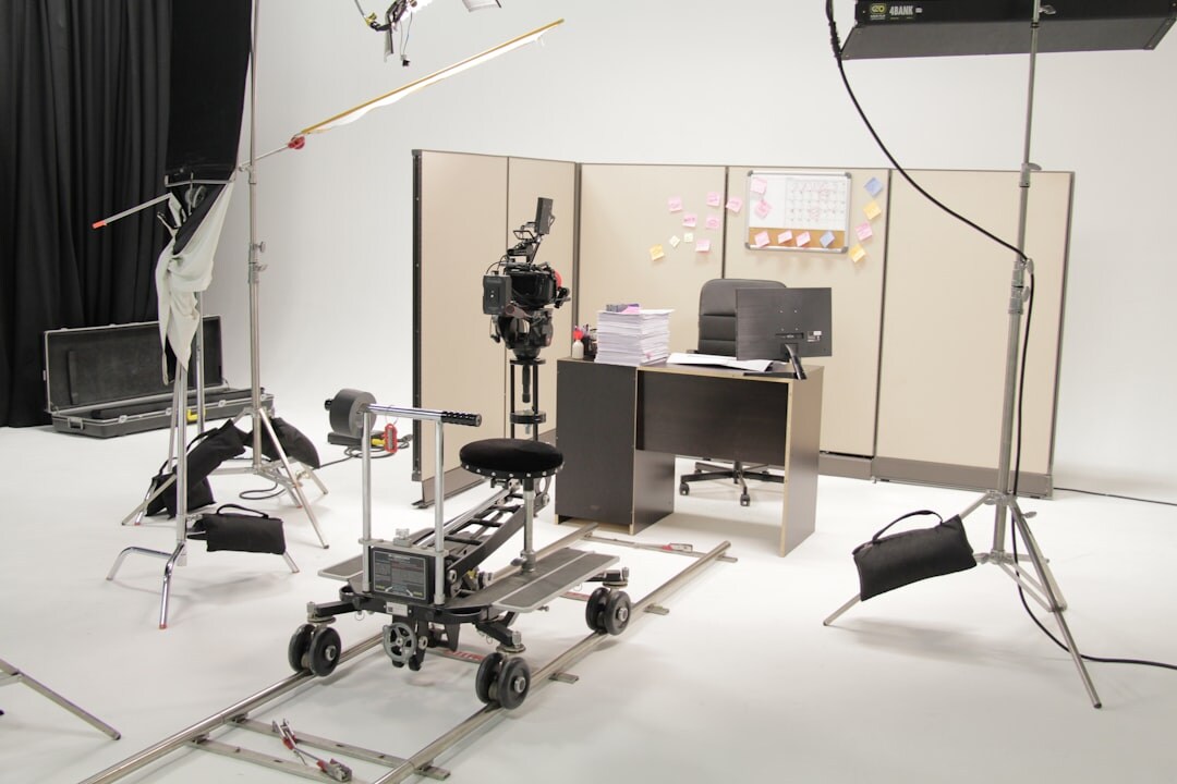 Professional broadcast studio with cameras and lighting equipment