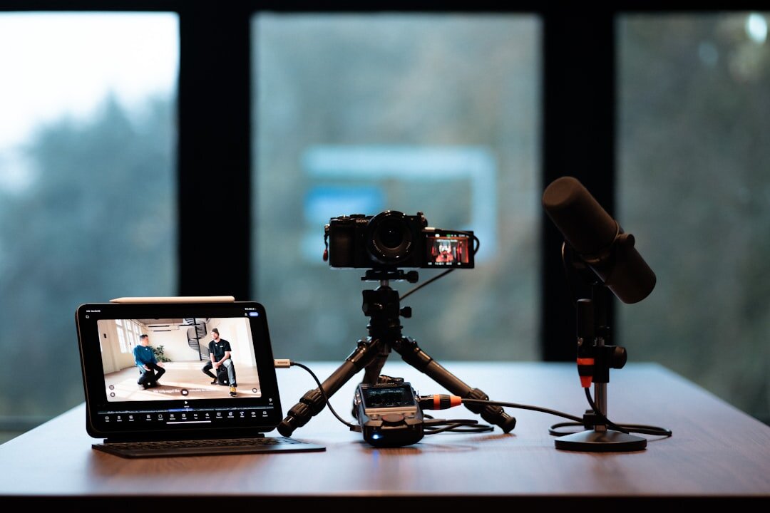 Professional broadcast camera on studio tripod