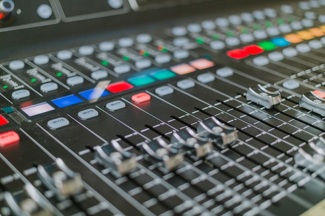 Audio and video production equipment on broadcast desk